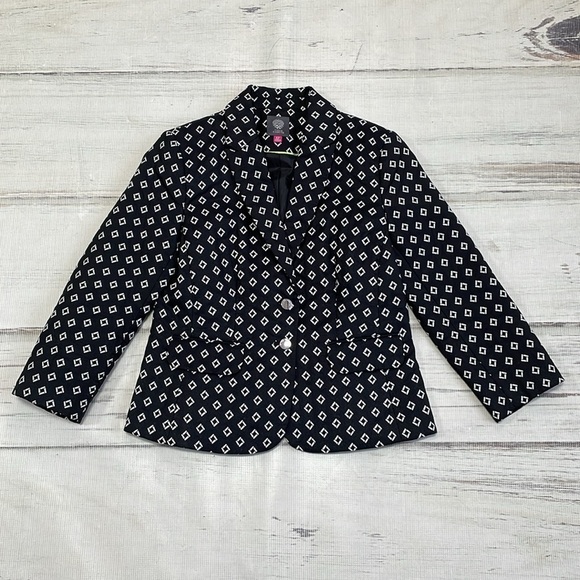 Vince Camuto Blazer Women's 6P 6 Petite Black White Jacket Collared - Picture 11 of 14